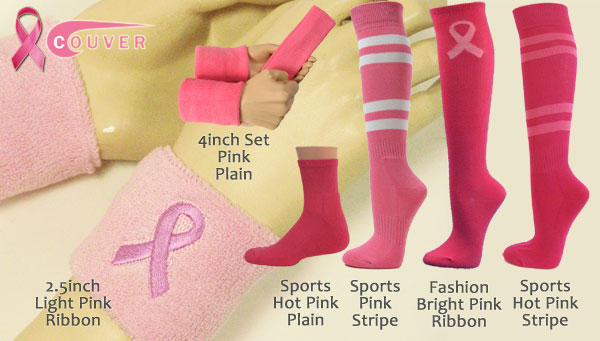 4 Pcs Wrist Sweatbands Breast Cancer Awareness Pink Ribbon Hope Socks & Wristbands Set 2 Pairs Athletic Crew Socks 