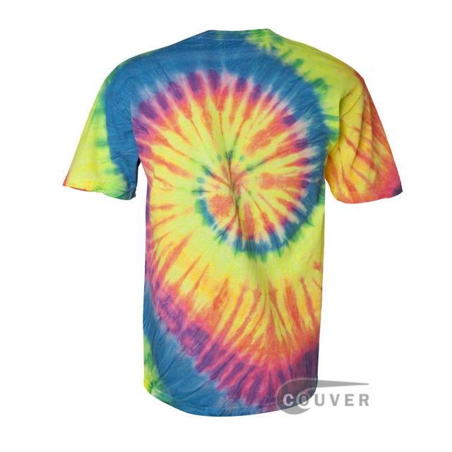 Tie-Dyed Spiral Multi-color Tie-Dyed Short Sleeve T-Shirt - Fluorescent Rainbow - back view