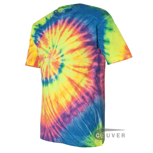 Tie-Dyed Spiral Multi-color Tie-Dyed Short Sleeve T-Shirt - Fluorescent Rainbow - side view