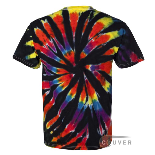 Black Tie-Dyed Rainbow Cut-Spiral Short Sleeve T-Shirt - back view