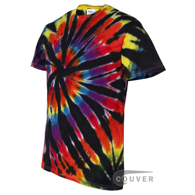 Black Tie-Dyed Rainbow Cut-Spiral Short Sleeve T-Shirt - side view