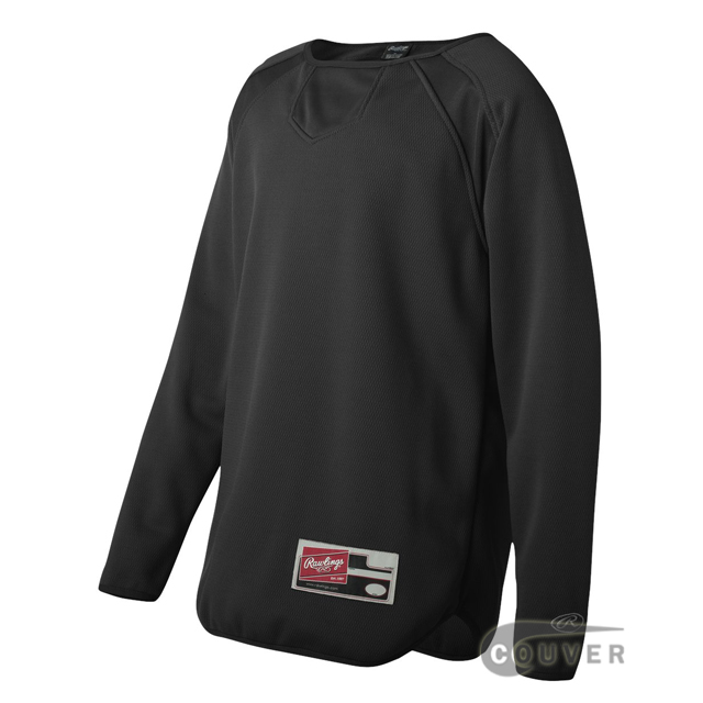 Rawlings Black Youth Long Sleeve Flatback Mesh Fleece Pullover - side view