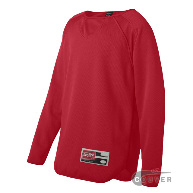 Rawlings Red Youth Long Sleeve Flatback Mesh Fleece Pullover - side view