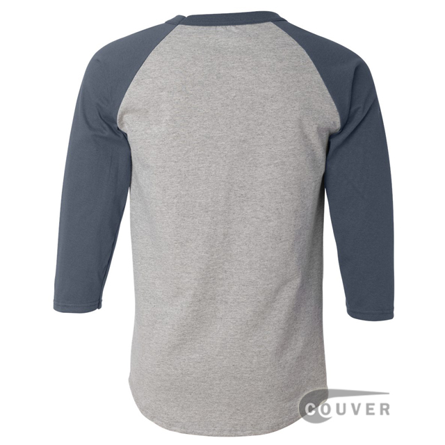 Champion Cotton Tagless Raglan Baseball T-Shirt - Gray / Navy - back view