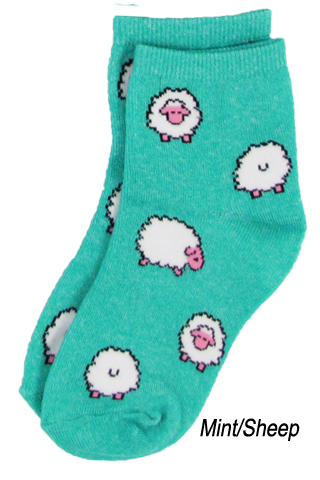 mint socks with sheep pattern