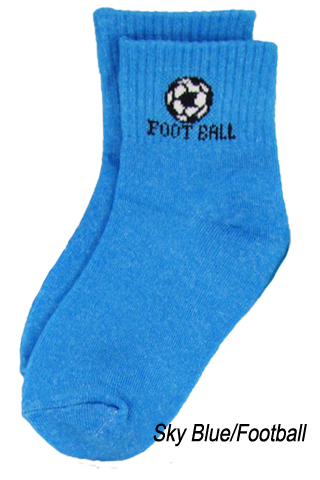 sky blue socks with football pattern