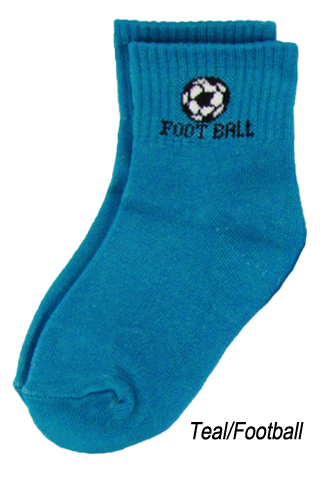 teal socks with football pattern