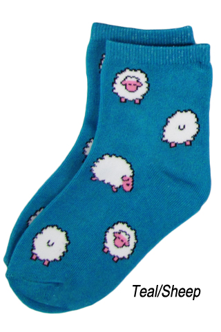 teal socks with sheep pattern