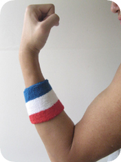 3 color stripe athletic sweat wrist band in blue red white