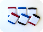 White w/ Red and Blue edge athletic sweat Wristbands