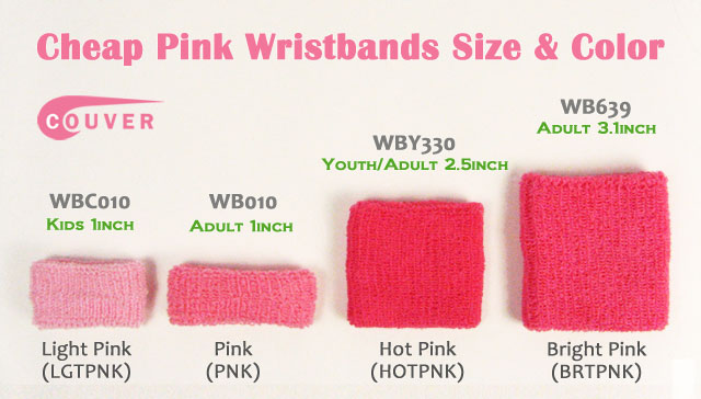 Couver Cheap Pink Wristbands - Shades of Pink and Sizes