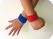 children's Neon Bright Blue and red wristband wearing view
