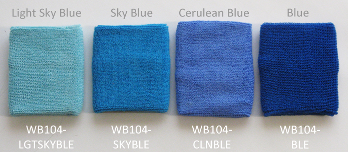 Compare Light Sky Blue, Sky Blue, and Cerulean Blue Sweat Wristbands