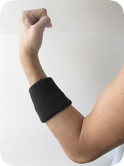 athletic sweat wrist band on arm 